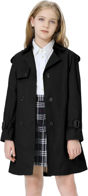 Betusline Girls & Women's Trench Coat Double Breasted Classic Lapel Outerwear, 3 Years - Women 2XL