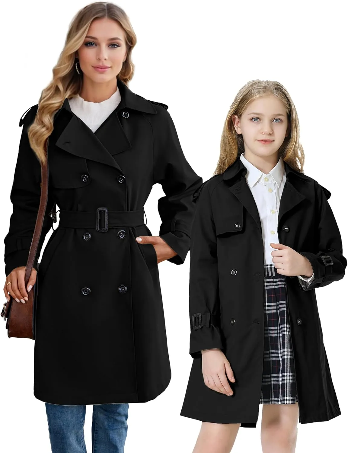 Betusline Girls & Women's Trench Coat Double Breasted Classic Lapel Outerwear, 3 Years - Women 2XL