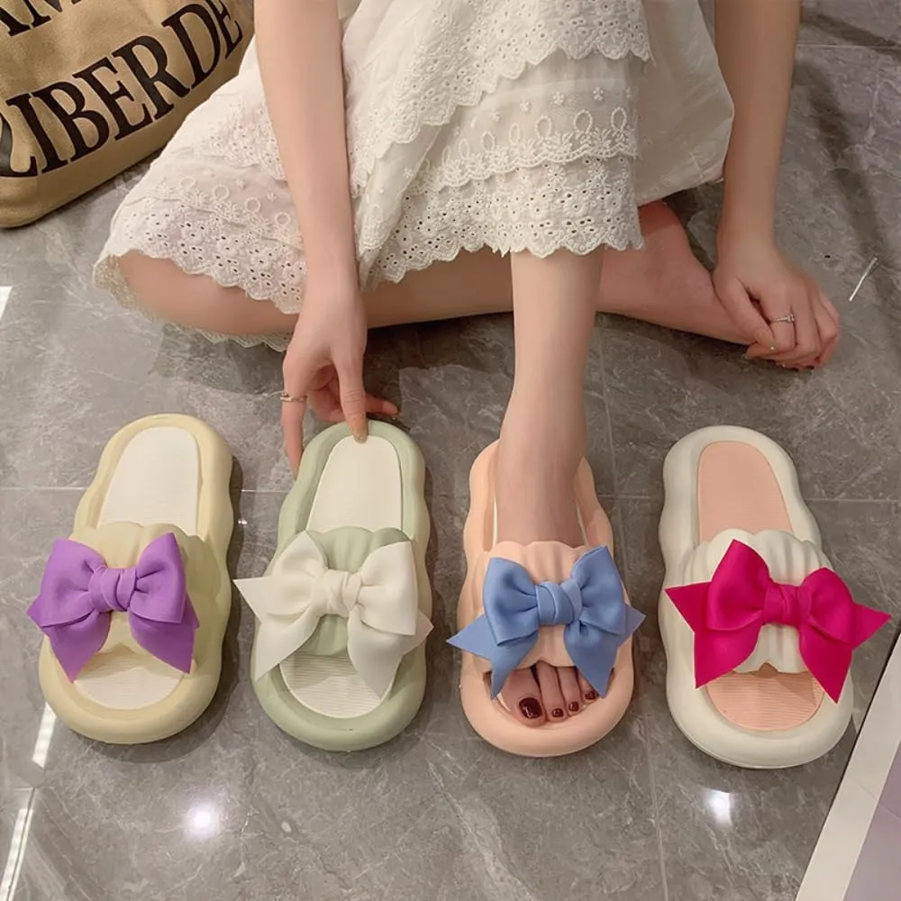 Bow Knot Slippers Women Cute Pillow Slipper Preppy Kawaii Cloud Slipper Y2K Comfy House Slides Shower Sandals Bathroom Shoes Slides Slipper Indoor Outdoor Home Slipper