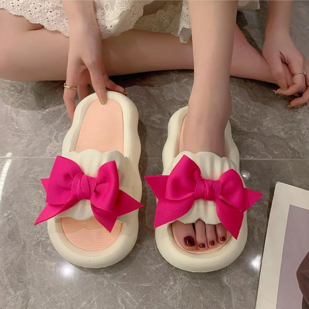 Bow Knot Slippers Women Cute Pillow Slipper Preppy Kawaii Cloud Slipper Y2K Comfy House Slides Shower Sandals Bathroom Shoes Slides Slipper Indoor Outdoor Home Slipper