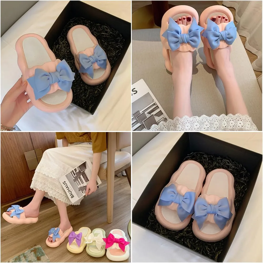 Bow Knot Slippers Women Cute Pillow Slipper Preppy Kawaii Cloud Slipper Y2K Comfy House Slides Shower Sandals Bathroom Shoes Slides Slipper Indoor Outdoor Home Slipper