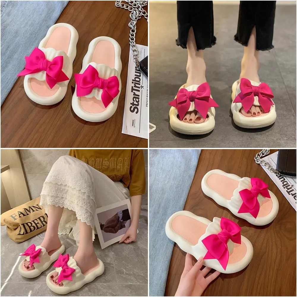 Bow Knot Slippers Women Cute Pillow Slipper Preppy Kawaii Cloud Slipper Y2K Comfy House Slides Shower Sandals Bathroom Shoes Slides Slipper Indoor Outdoor Home Slipper