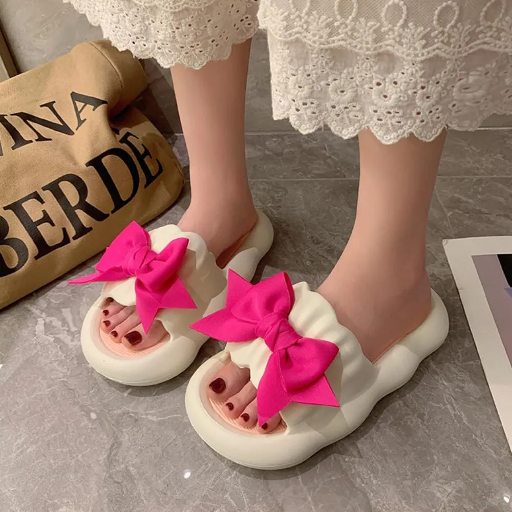 Bow Knot Slippers Women Cute Pillow Slipper Preppy Kawaii Cloud Slipper Y2K Comfy House Slides Shower Sandals Bathroom Shoes Slides Slipper Indoor Outdoor Home Slipper