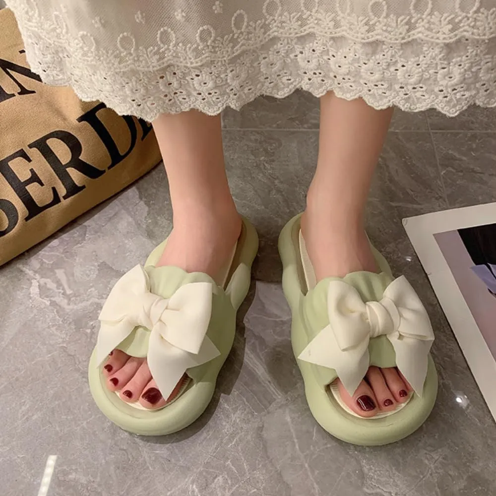 Bow Knot Slippers Women Cute Pillow Slipper Preppy Kawaii Cloud Slipper Y2K Comfy House Slides Shower Sandals Bathroom Shoes Slides Slipper Indoor Outdoor Home Slipper
