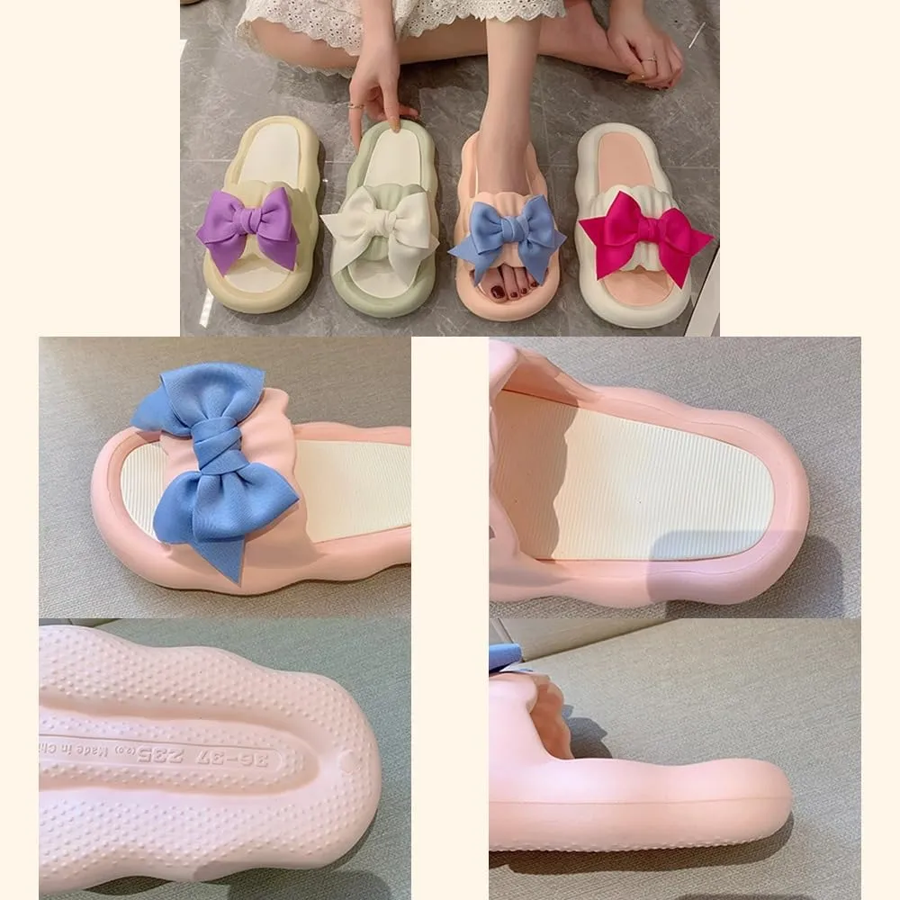 Bow Knot Slippers Women Cute Pillow Slipper Preppy Kawaii Cloud Slipper Y2K Comfy House Slides Shower Sandals Bathroom Shoes Slides Slipper Indoor Outdoor Home Slipper