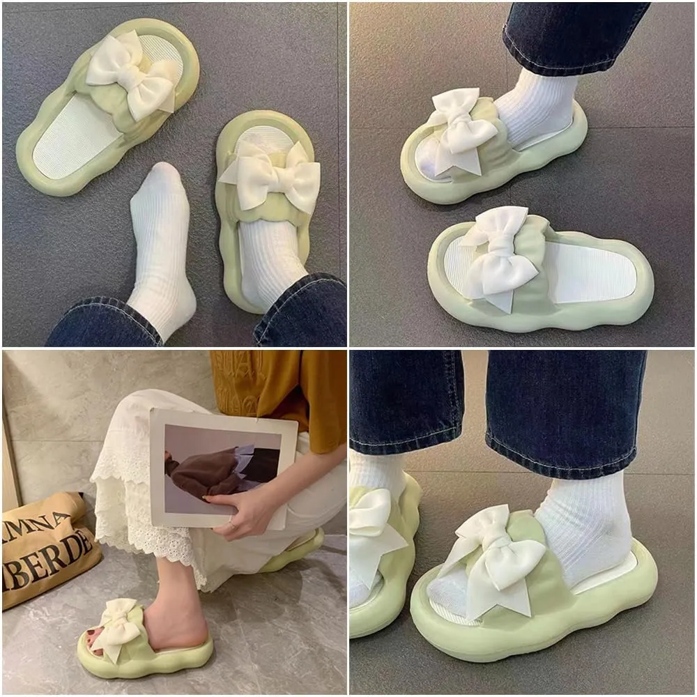 Bow Knot Slippers Women Cute Pillow Slipper Preppy Kawaii Cloud Slipper Y2K Comfy House Slides Shower Sandals Bathroom Shoes Slides Slipper Indoor Outdoor Home Slipper
