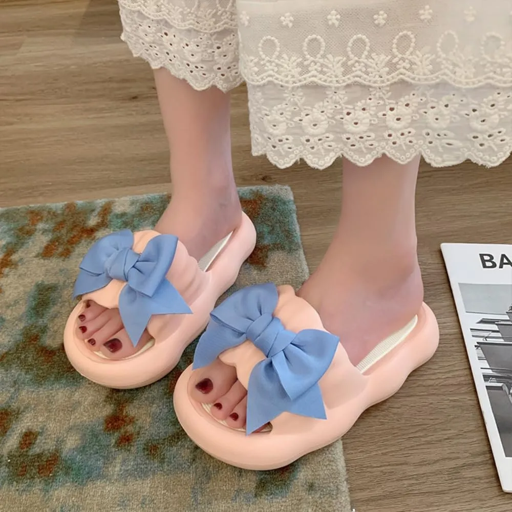 Bow Knot Slippers Women Cute Pillow Slipper Preppy Kawaii Cloud Slipper Y2K Comfy House Slides Shower Sandals Bathroom Shoes Slides Slipper Indoor Outdoor Home Slipper