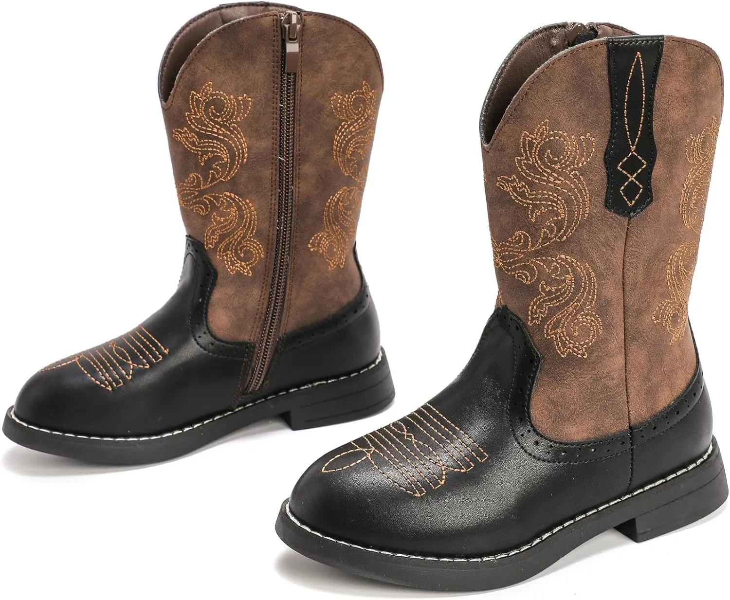 Boys Girls Western Cowgirl Cowboy Boots Side Zip Mid Calf Riding Boots
