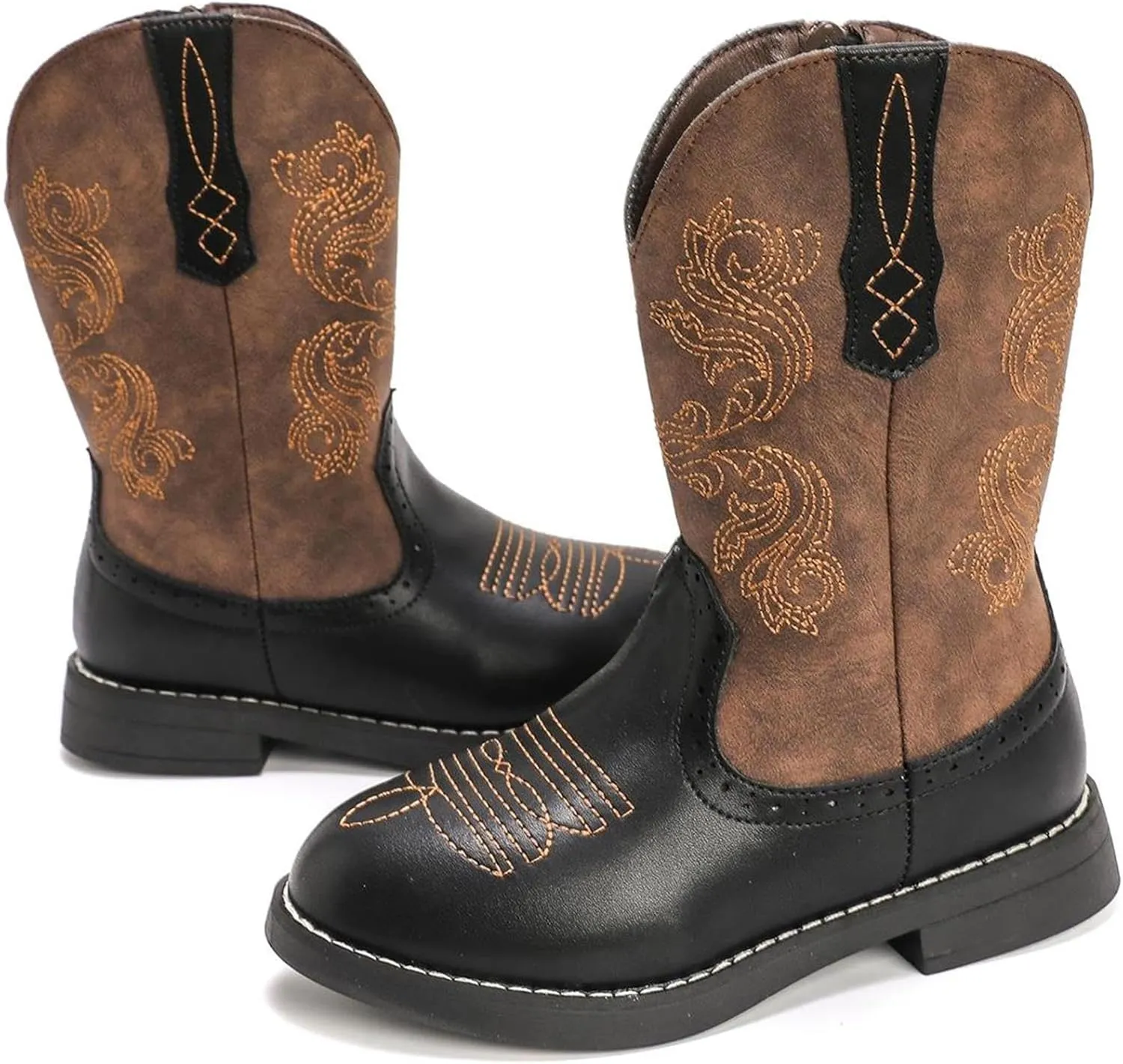 Boys Girls Western Cowgirl Cowboy Boots Side Zip Mid Calf Riding Boots