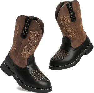 Boys Girls Western Cowgirl Cowboy Boots Side Zip Mid Calf Riding Boots