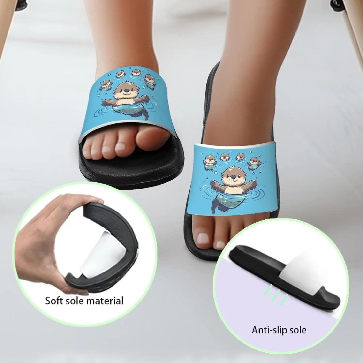 Boys Slides Kids Girls Slippers Blue Beach Sandals Cute Sea Animal Summer Shoes for Home Pool Gifts