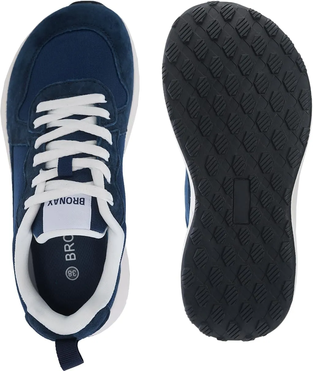 BRONAX Womens Wide Toe Box Athletic Casual Shoes | Suede-Detail Classic Design Sneakers