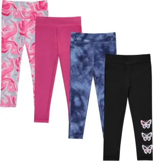 BTween Girls’ 4 Pack Leggings Set, Exercise, Sports Tights with Wide Waistband for Girls