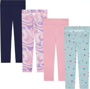 BTween Girls’ 4 Pack Leggings Set, Exercise, Sports Tights with Wide Waistband for Girls