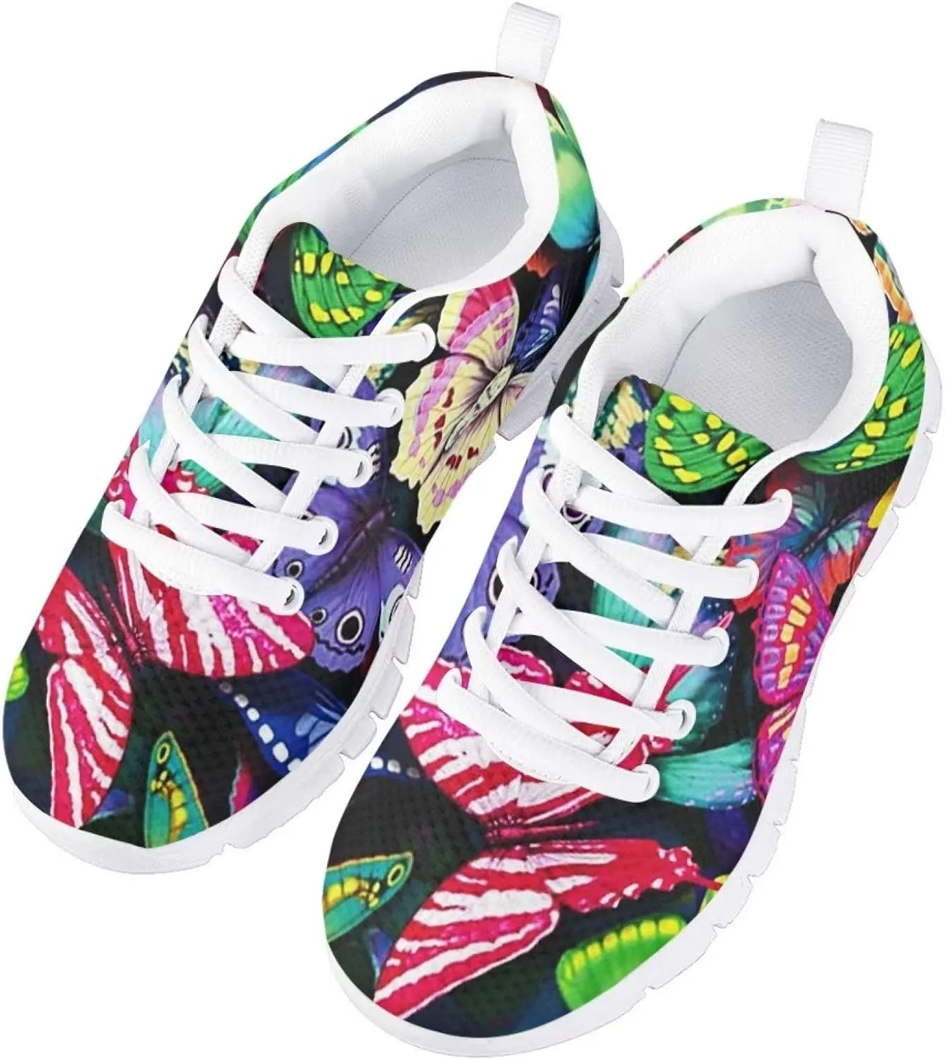 Butterfly Print Cute Tennis Shoes for Girls Nonslip Lightweight School Dance Athletic Running Shoes Kids Casual Sport Sneakers