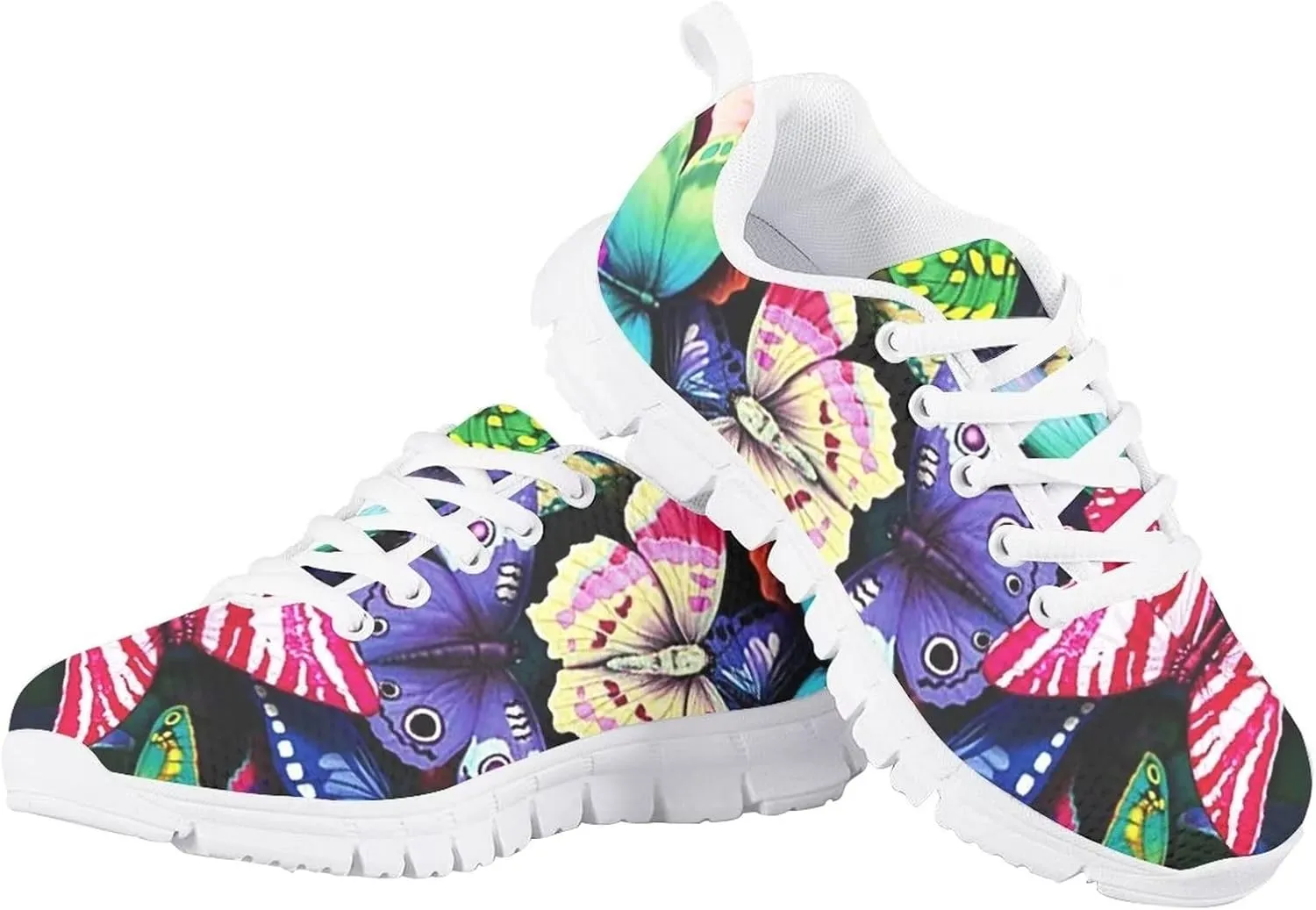 Butterfly Print Cute Tennis Shoes for Girls Nonslip Lightweight School Dance Athletic Running Shoes Kids Casual Sport Sneakers