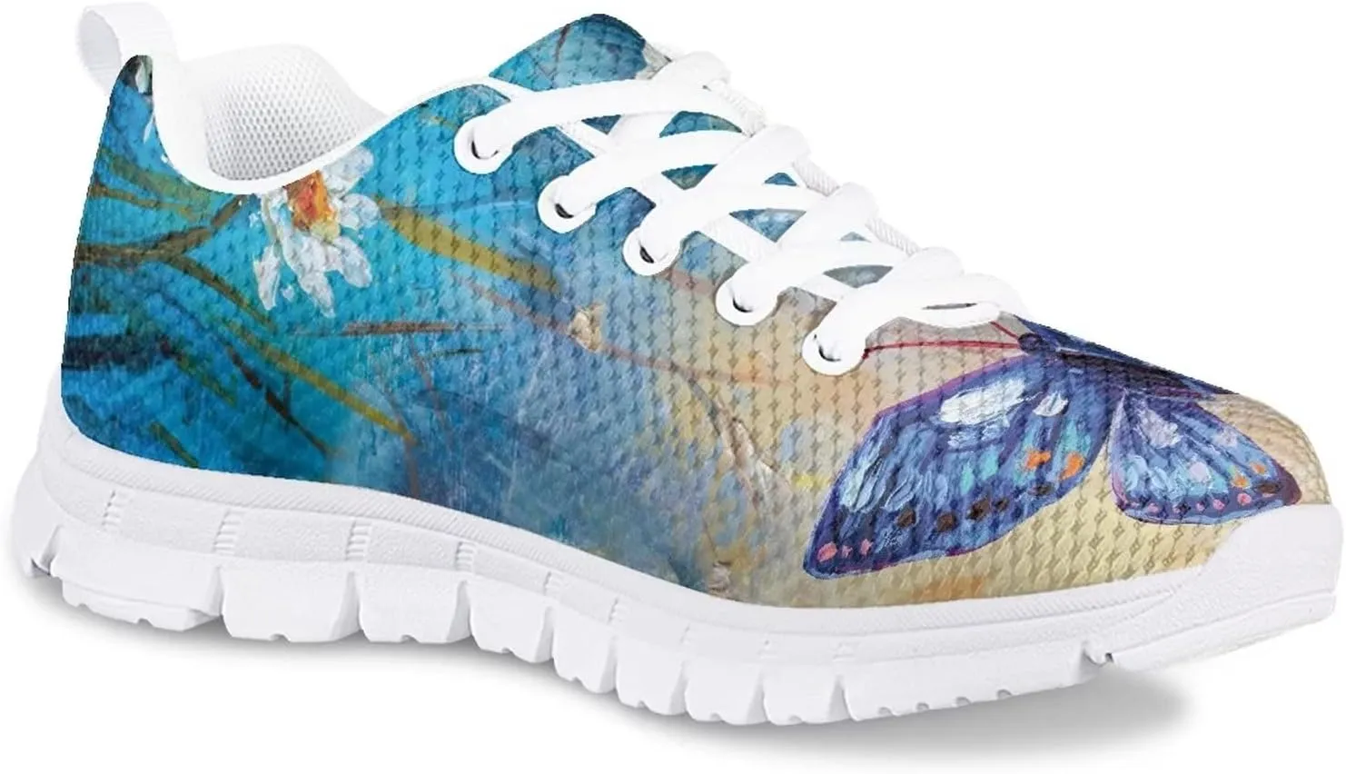Butterfly Print Cute Tennis Shoes for Girls Nonslip Lightweight School Dance Athletic Running Shoes Kids Casual Sport Sneakers