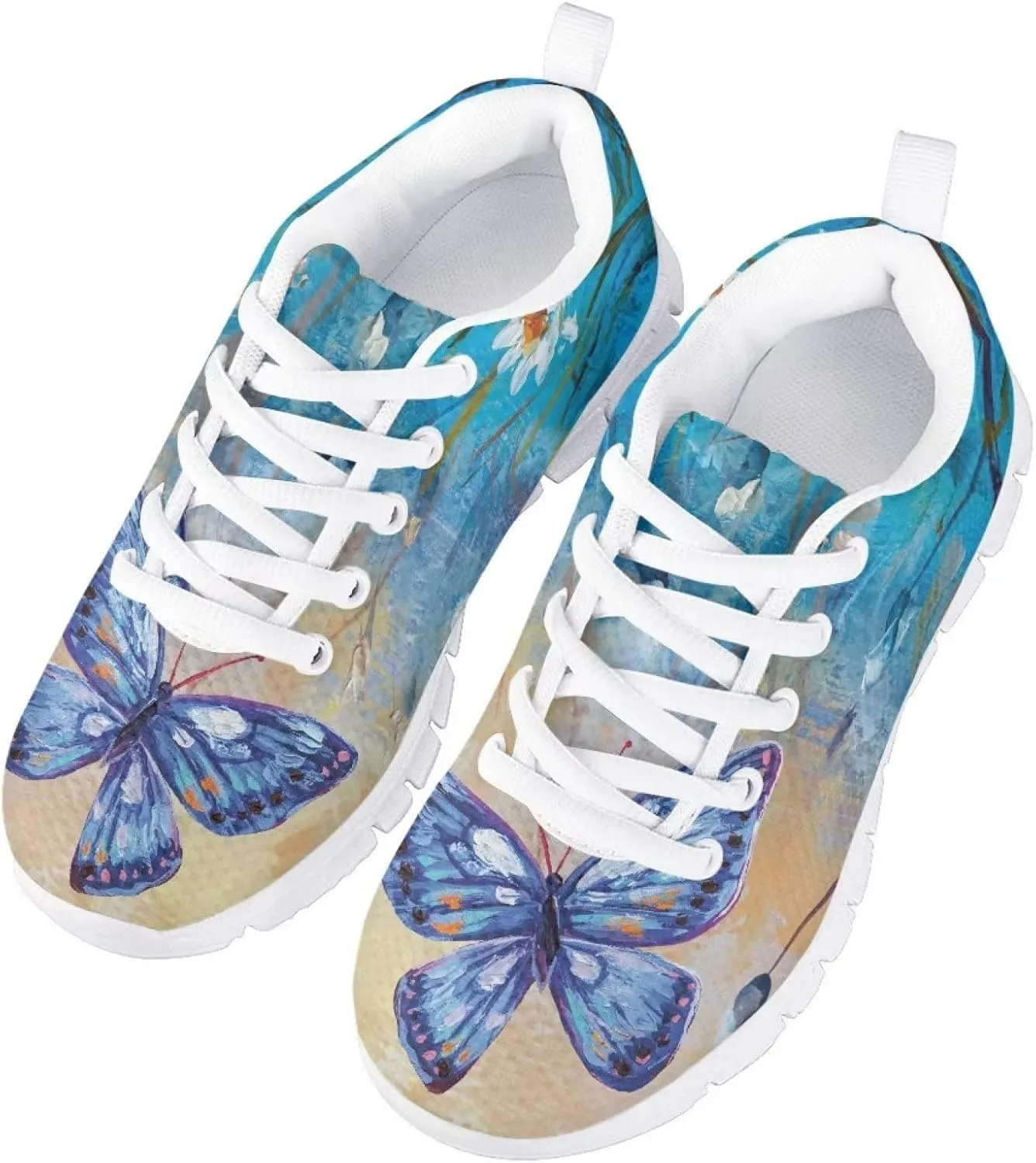 Butterfly Print Cute Tennis Shoes for Girls Nonslip Lightweight School Dance Athletic Running Shoes Kids Casual Sport Sneakers