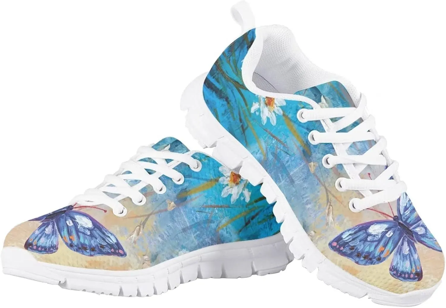 Butterfly Print Cute Tennis Shoes for Girls Nonslip Lightweight School Dance Athletic Running Shoes Kids Casual Sport Sneakers