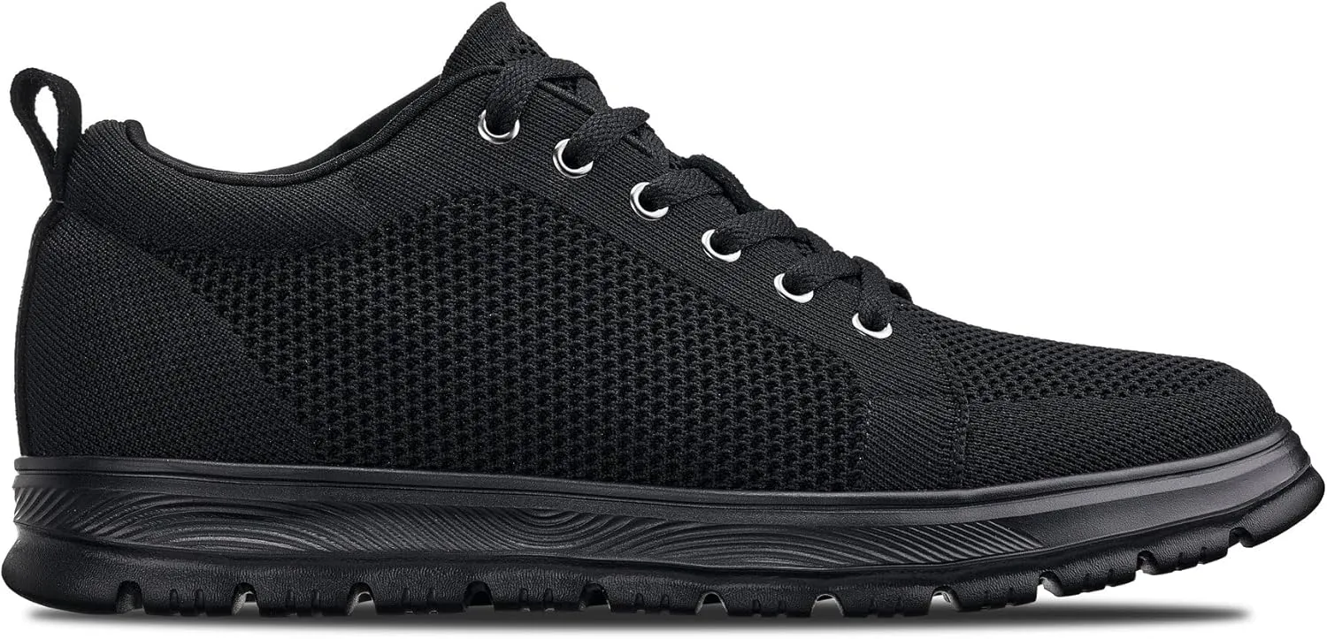 CALTO Men's Invisible Height Increasing Elevator Casual Shoes - Black/Black Sole Light-Weight Lace-up Knitted Casual Sporty Sneakers - 2.4 Inches Taller - X2320 - Size 10 D(M) US