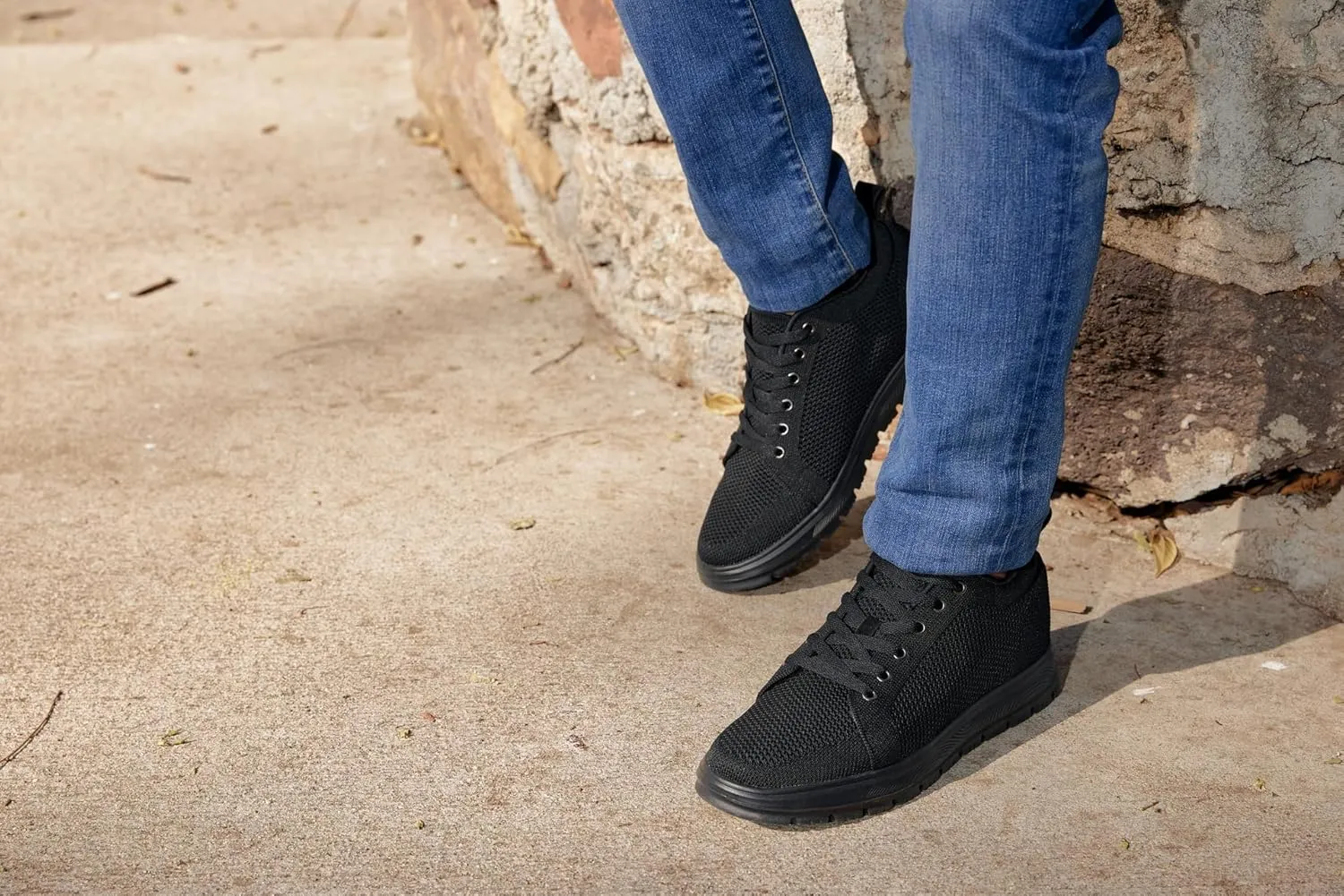 CALTO Men's Invisible Height Increasing Elevator Casual Shoes - Black/Black Sole Light-Weight Lace-up Knitted Casual Sporty Sneakers - 2.4 Inches Taller - X2320 - Size 10 D(M) US