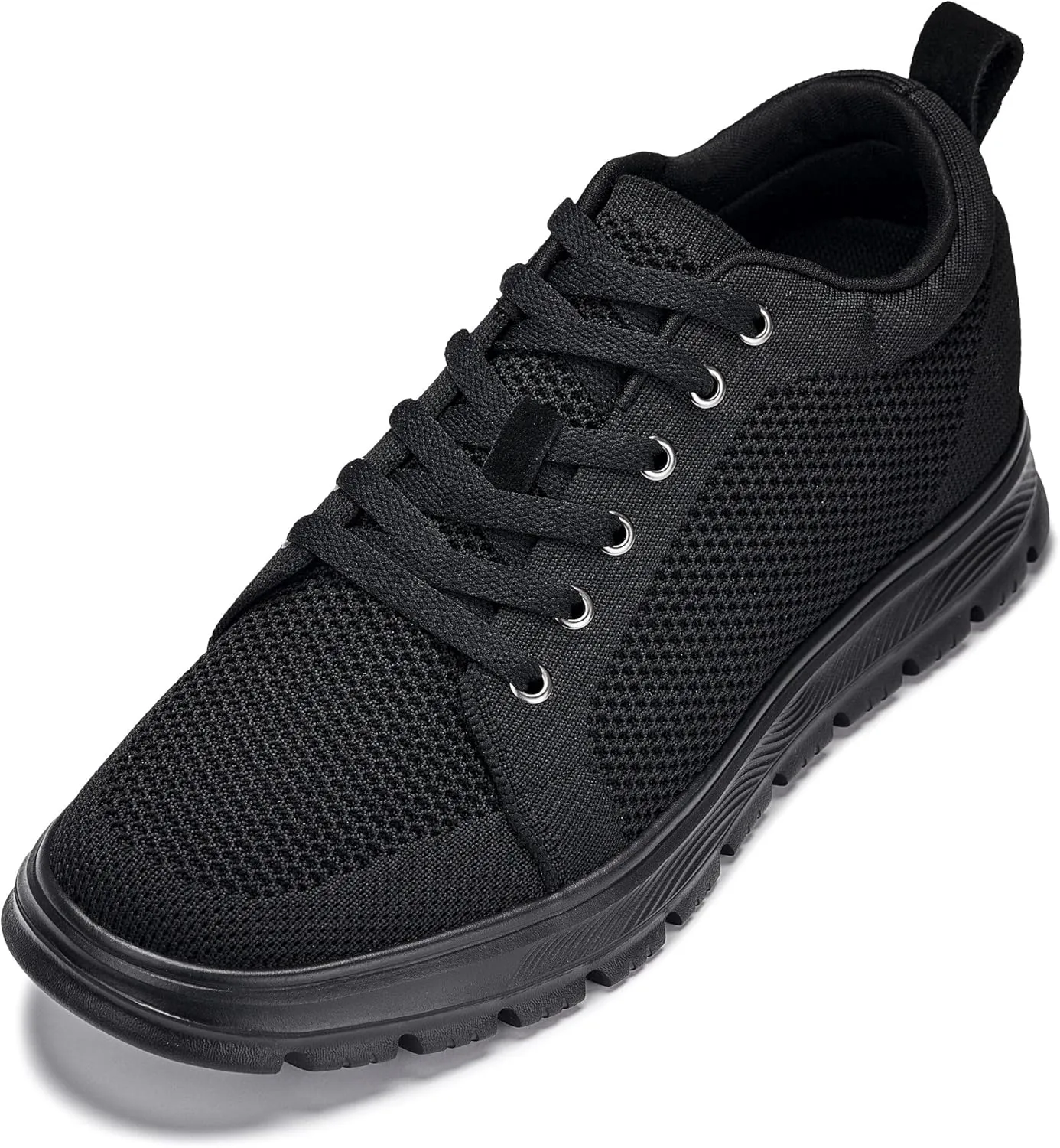 CALTO Men's Invisible Height Increasing Elevator Casual Shoes - Black/Black Sole Light-Weight Lace-up Knitted Casual Sporty Sneakers - 2.4 Inches Taller - X2320 - Size 10 D(M) US