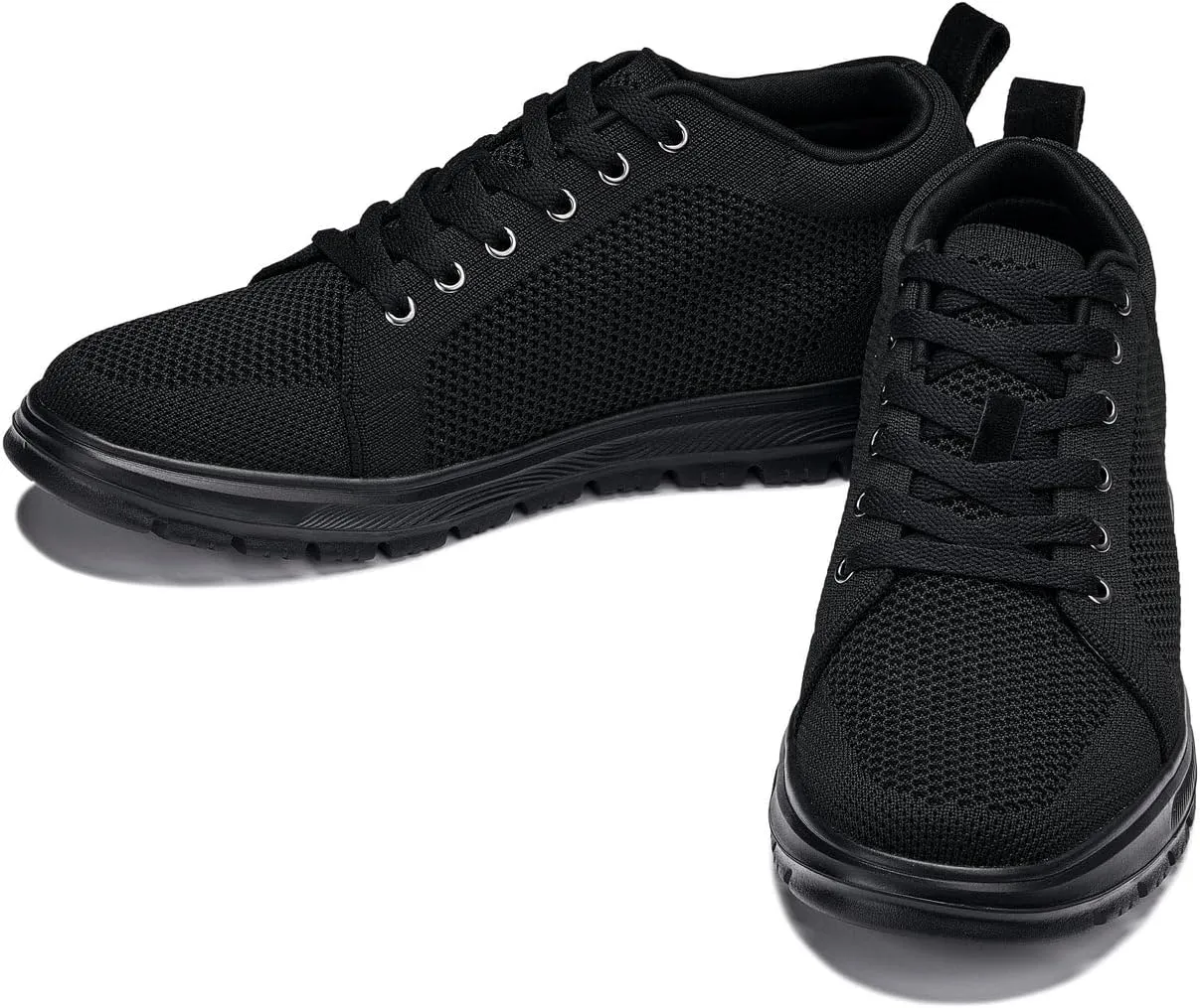 CALTO Men's Invisible Height Increasing Elevator Casual Shoes - Black/Black Sole Light-Weight Lace-up Knitted Casual Sporty Sneakers - 2.4 Inches Taller - X2320 - Size 10 D(M) US