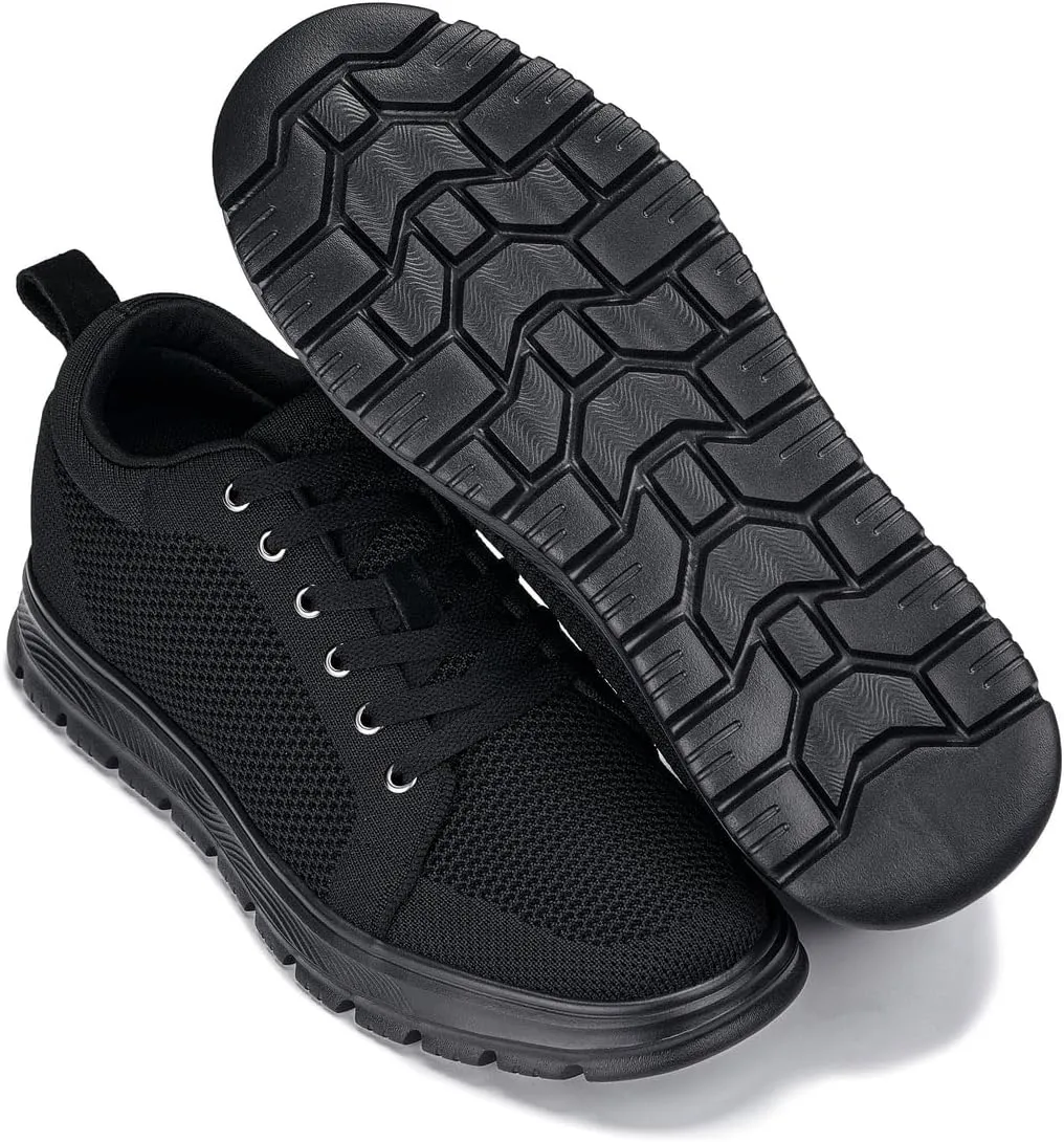 CALTO Men's Invisible Height Increasing Elevator Casual Shoes - Black/Black Sole Light-Weight Lace-up Knitted Casual Sporty Sneakers - 2.4 Inches Taller - X2320 - Size 10 D(M) US