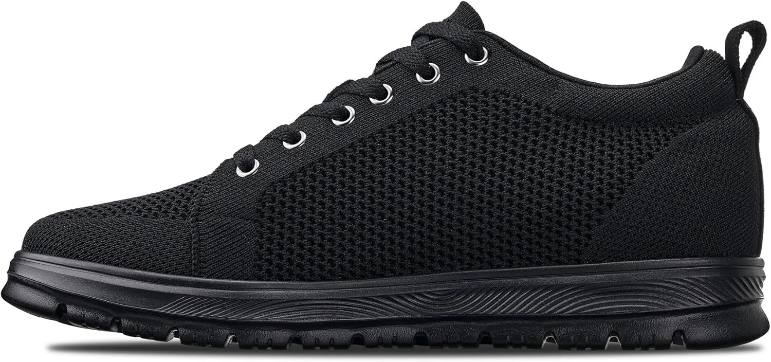 CALTO Men's Invisible Height Increasing Elevator Casual Shoes - Black/Black Sole Light-Weight Lace-up Knitted Casual Sporty Sneakers - 2.4 Inches Taller - X2320 - Size 10 D(M) US