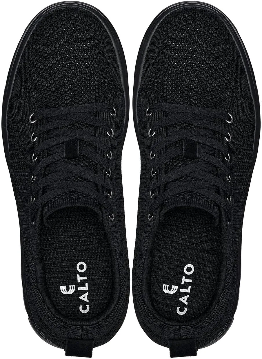 CALTO Men's Invisible Height Increasing Elevator Casual Shoes - Black/Black Sole Light-Weight Lace-up Knitted Casual Sporty Sneakers - 2.4 Inches Taller - X2320 - Size 10 D(M) US