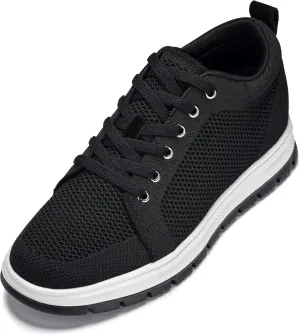 CALTO Men's Invisible Height Increasing Elevator Casual Shoes - Black/White & Black Sole Light-Weight Lace-up Knitted Casual Sporty Sneakers - 2.4 Inches Taller - X2322 - Size 9 D(M) US