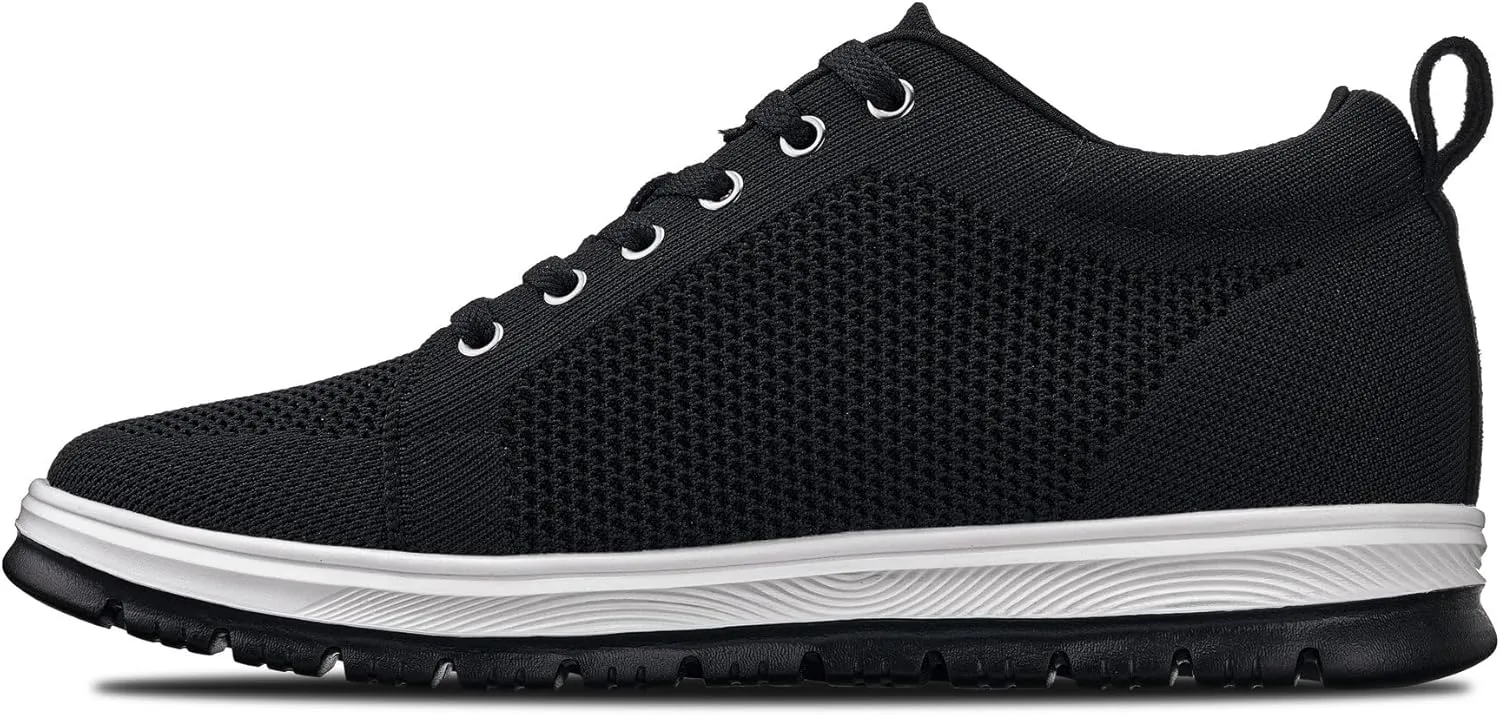 CALTO Men's Invisible Height Increasing Elevator Casual Shoes - Black/White & Black Sole Light-Weight Lace-up Knitted Casual Sporty Sneakers - 2.4 Inches Taller - X2322 - Size 9 D(M) US