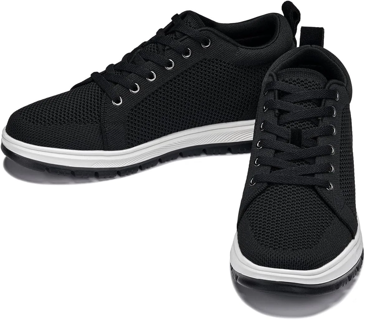 CALTO Men's Invisible Height Increasing Elevator Casual Shoes - Black/White & Black Sole Light-Weight Lace-up Knitted Casual Sporty Sneakers - 2.4 Inches Taller - X2322 - Size 9 D(M) US