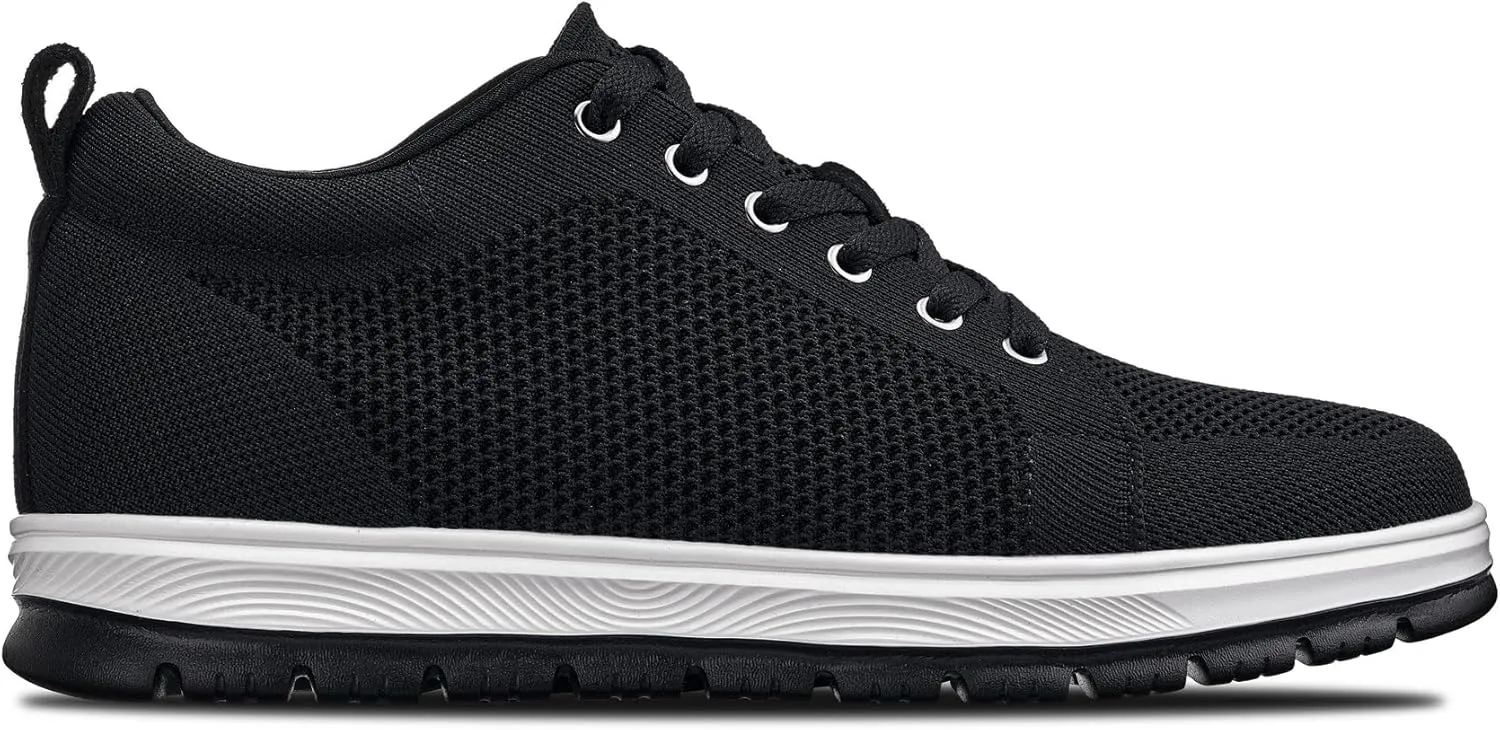 CALTO Men's Invisible Height Increasing Elevator Casual Shoes - Black/White & Black Sole Light-Weight Lace-up Knitted Casual Sporty Sneakers - 2.4 Inches Taller - X2322 - Size 9 D(M) US
