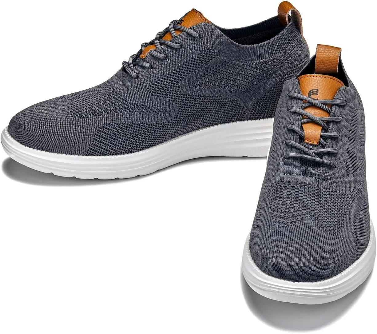 CALTO Men's Invisible Height Increasing Elevator Casual Shoes - Iron Gray/Brown Ultra Light-Weight Lace-up Knitted Casual Sporty Sneakers - 2.8 Inches Taller - X2636 - Size 11 D(M) US