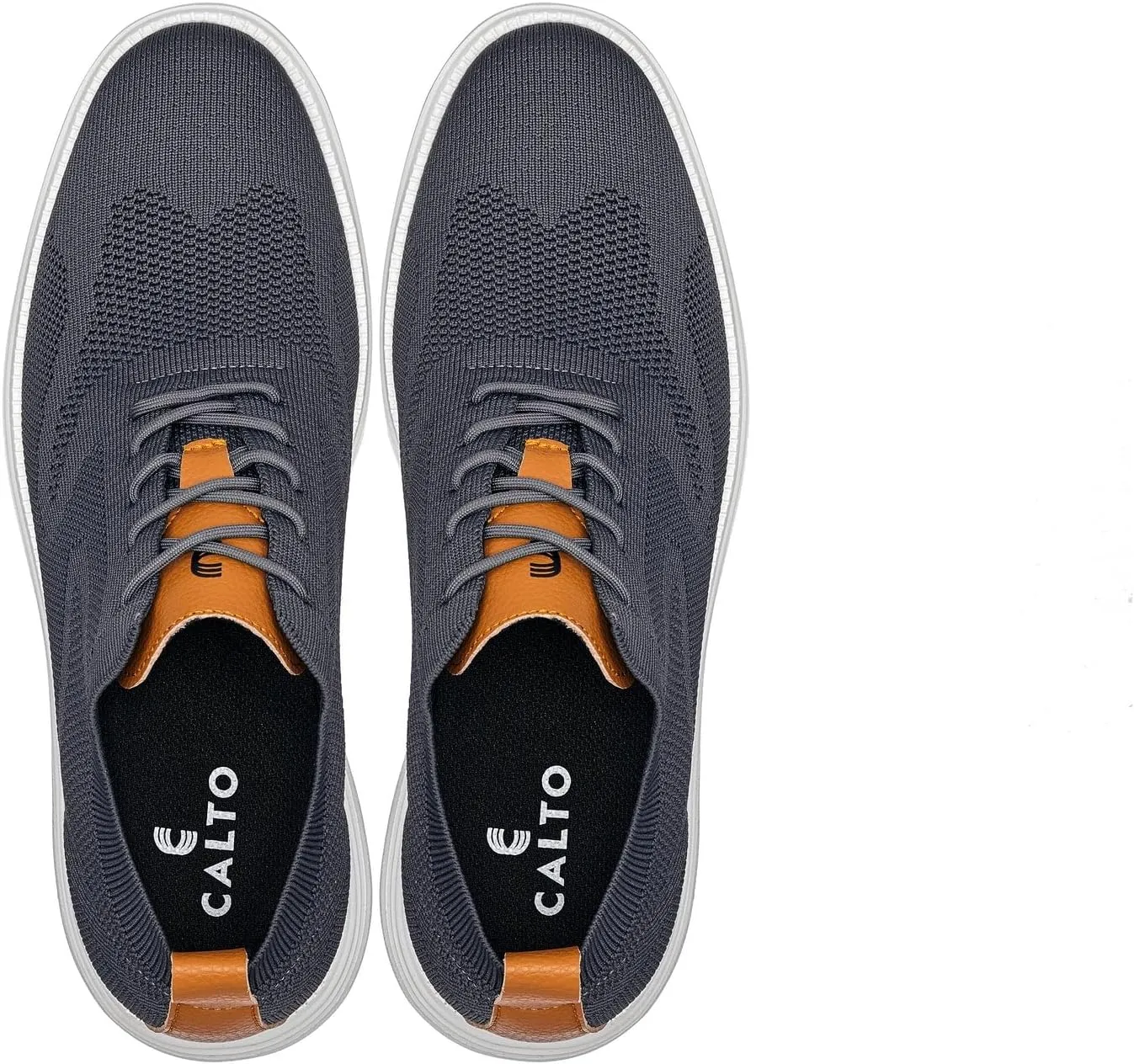 CALTO Men's Invisible Height Increasing Elevator Casual Shoes - Iron Gray/Brown Ultra Light-Weight Lace-up Knitted Casual Sporty Sneakers - 2.8 Inches Taller - X2636 - Size 11 D(M) US