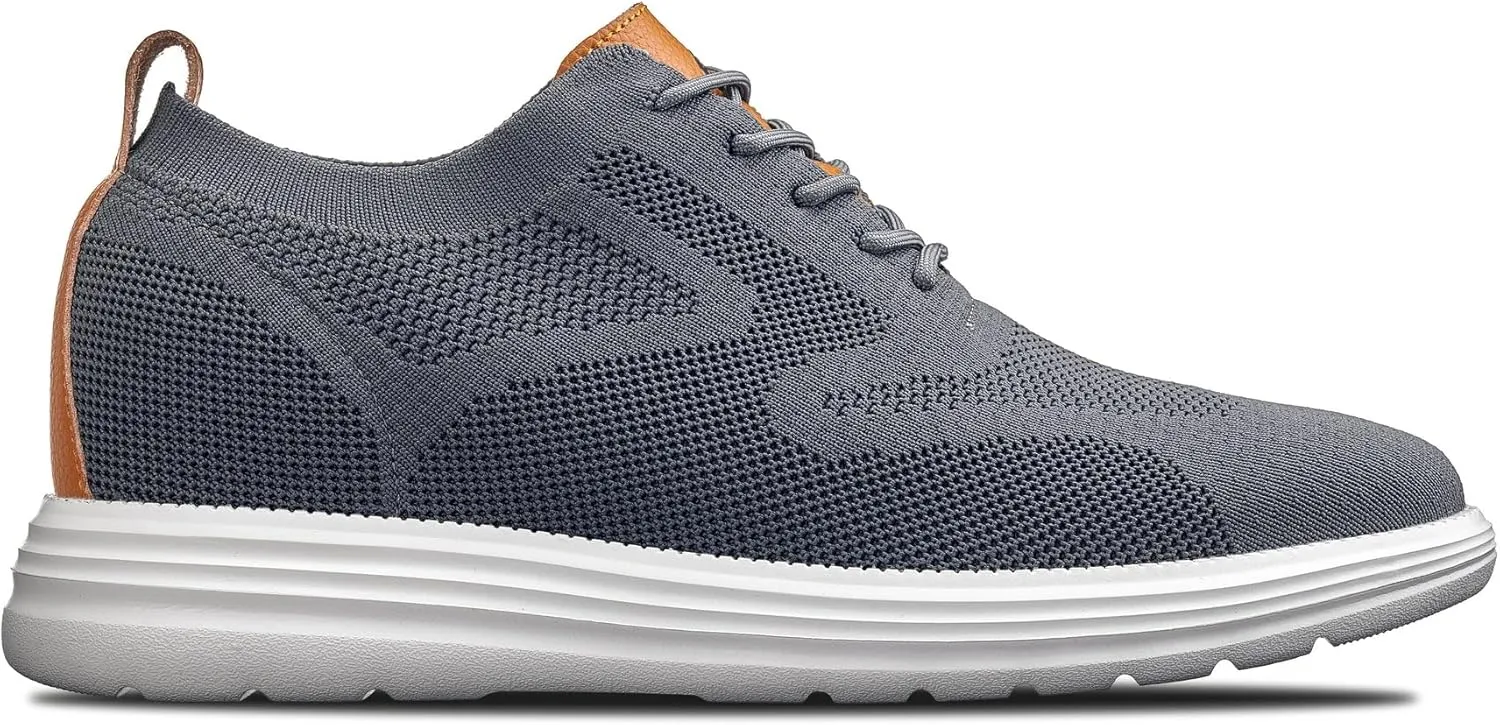 CALTO Men's Invisible Height Increasing Elevator Casual Shoes - Iron Gray/Brown Ultra Light-Weight Lace-up Knitted Casual Sporty Sneakers - 2.8 Inches Taller - X2636 - Size 11 D(M) US