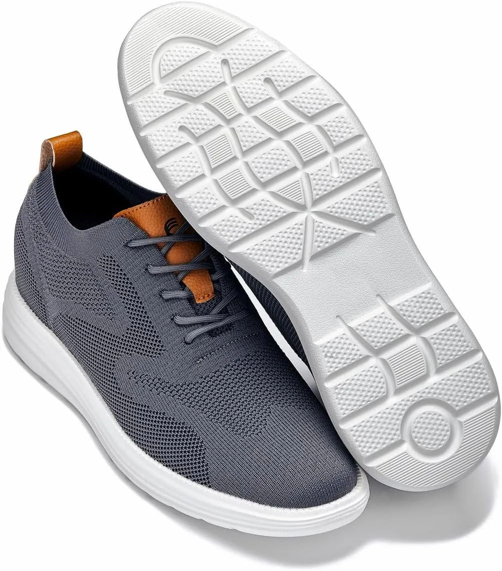 CALTO Men's Invisible Height Increasing Elevator Casual Shoes - Iron Gray/Brown Ultra Light-Weight Lace-up Knitted Casual Sporty Sneakers - 2.8 Inches Taller - X2636 - Size 11 D(M) US