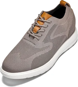 CALTO Men's Invisible Height Increasing Elevator Casual Shoes - Khaki/Brown Ultra Light-Weight Lace-up Knitted Casual Sporty Sneakers - 2.8 Inches Taller - X2638 - Size 10 D(M) US