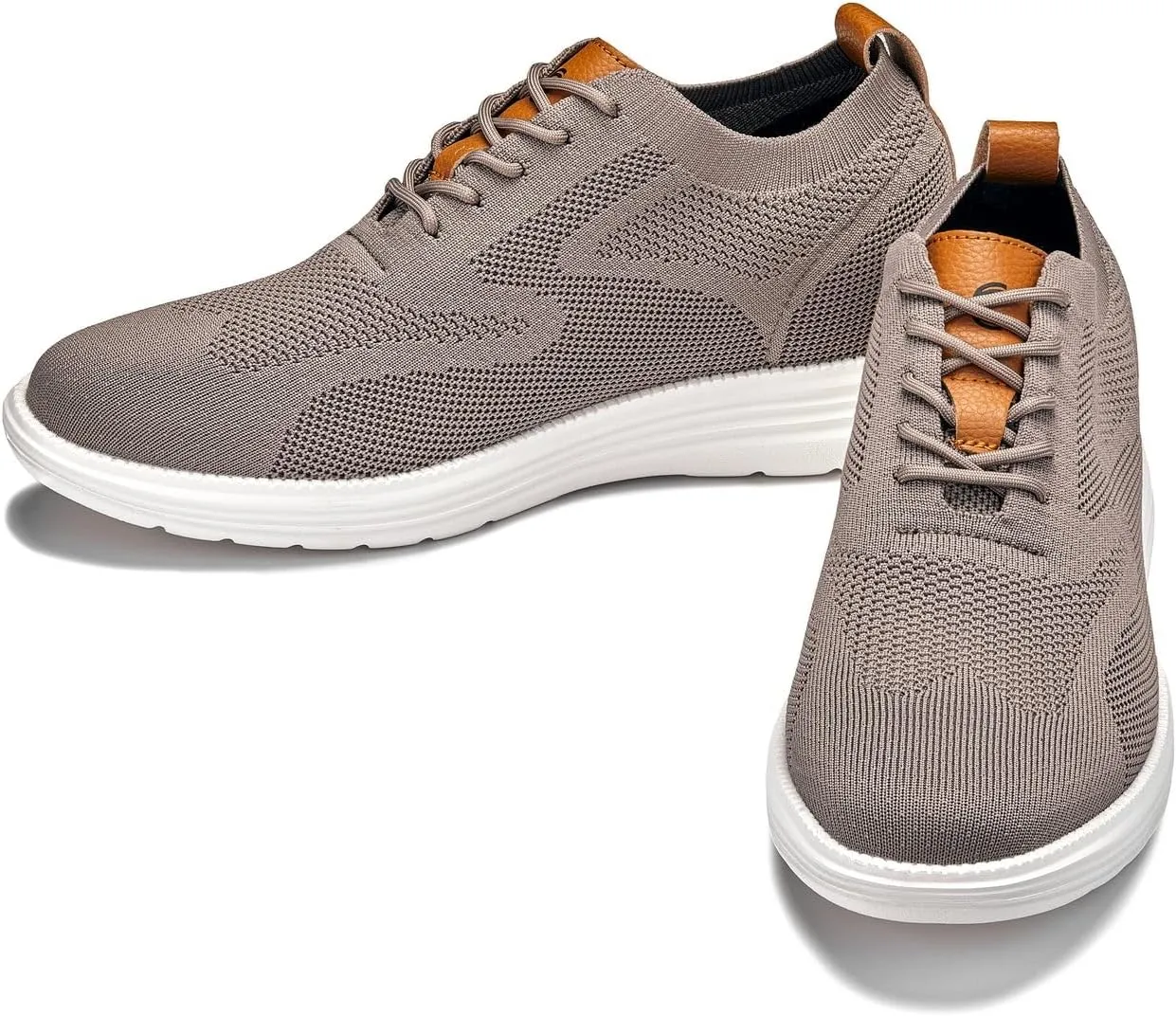 CALTO Men's Invisible Height Increasing Elevator Casual Shoes - Khaki/Brown Ultra Light-Weight Lace-up Knitted Casual Sporty Sneakers - 2.8 Inches Taller - X2638 - Size 10 D(M) US