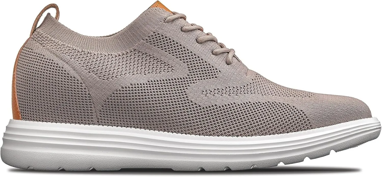 CALTO Men's Invisible Height Increasing Elevator Casual Shoes - Khaki/Brown Ultra Light-Weight Lace-up Knitted Casual Sporty Sneakers - 2.8 Inches Taller - X2638 - Size 10 D(M) US