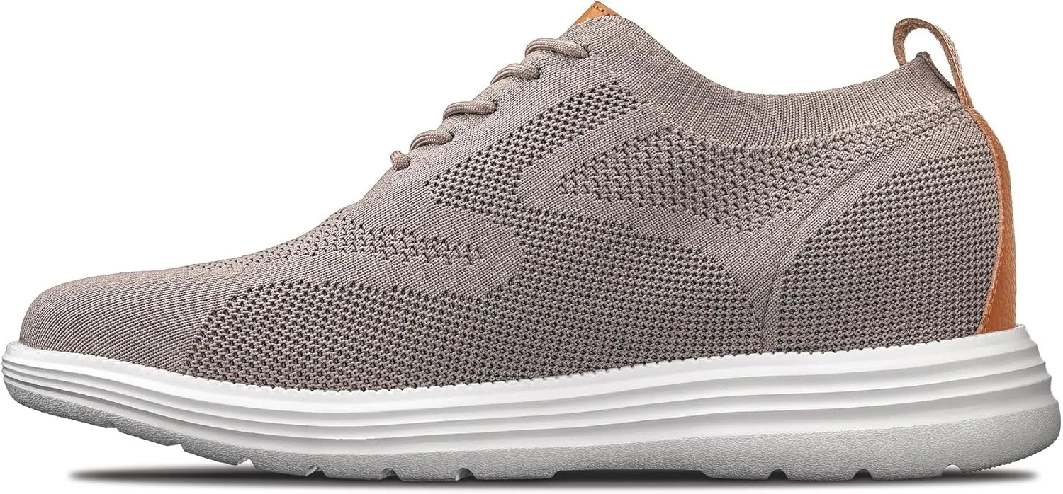 CALTO Men's Invisible Height Increasing Elevator Casual Shoes - Khaki/Brown Ultra Light-Weight Lace-up Knitted Casual Sporty Sneakers - 2.8 Inches Taller - X2638 - Size 10 D(M) US