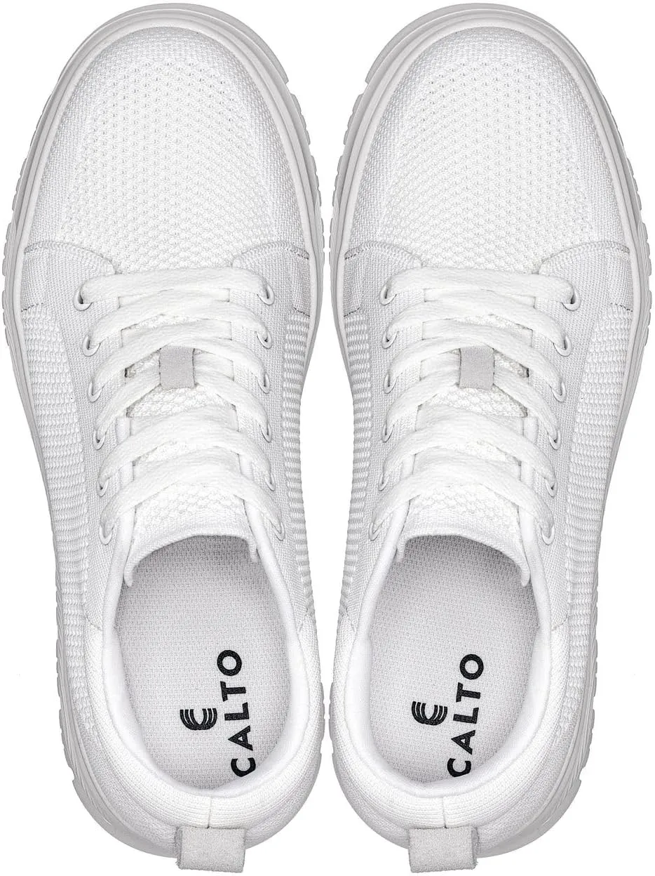 CALTO Men's Invisible Height Increasing Elevator Casual Shoes - White/White Sole Light-Weight Lace-up Knitted Casual Sporty Sneakers - 2.4 Inches Taller - X2321 - Size 11 D(M) US