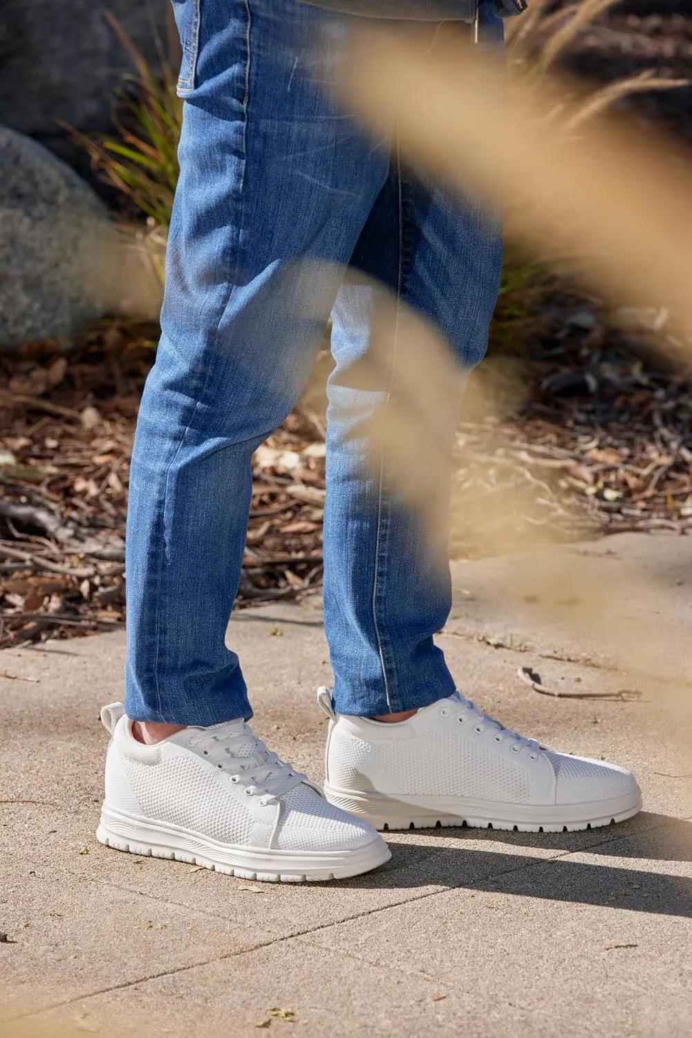 CALTO Men's Invisible Height Increasing Elevator Casual Shoes - White/White Sole Light-Weight Lace-up Knitted Casual Sporty Sneakers - 2.4 Inches Taller - X2321 - Size 11 D(M) US