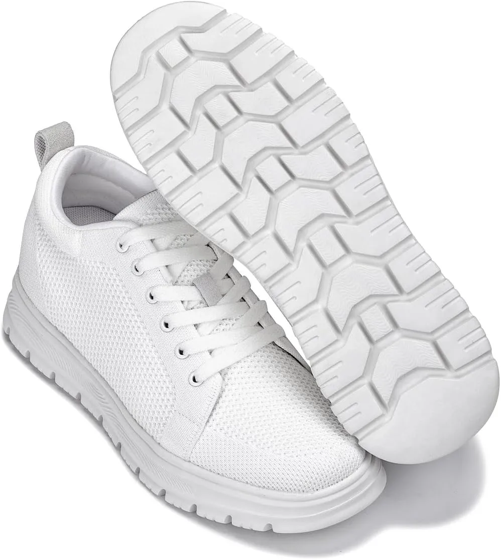 CALTO Men's Invisible Height Increasing Elevator Casual Shoes - White/White Sole Light-Weight Lace-up Knitted Casual Sporty Sneakers - 2.4 Inches Taller - X2321 - Size 11 D(M) US