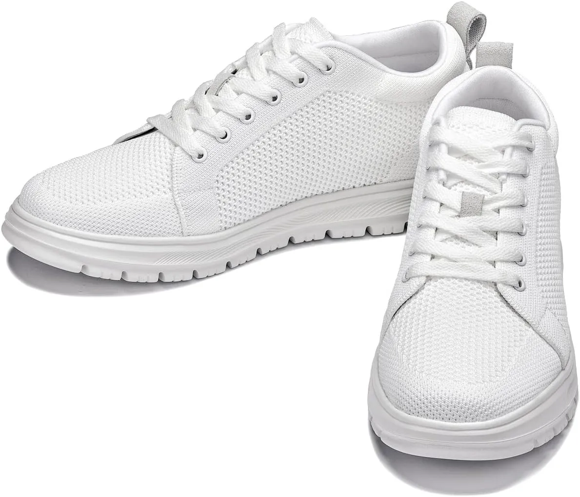 CALTO Men's Invisible Height Increasing Elevator Casual Shoes - White/White Sole Light-Weight Lace-up Knitted Casual Sporty Sneakers - 2.4 Inches Taller - X2321 - Size 11 D(M) US