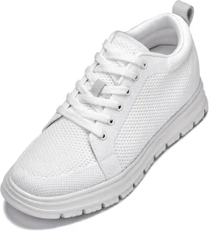 CALTO Men's Invisible Height Increasing Elevator Casual Shoes - White/White Sole Light-Weight Lace-up Knitted Casual Sporty Sneakers - 2.4 Inches Taller - X2321 - Size 11 D(M) US