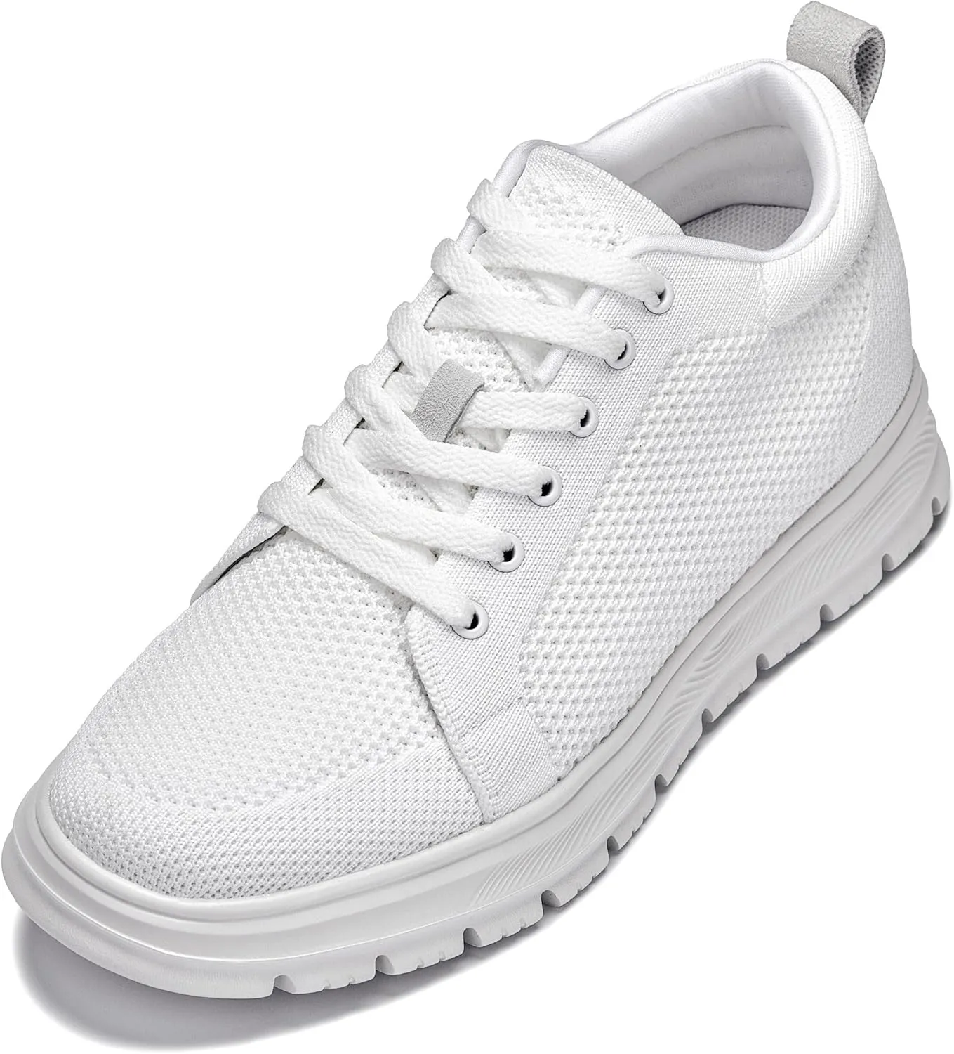 CALTO Men's Invisible Height Increasing Elevator Casual Shoes - White/White Sole Light-Weight Lace-up Knitted Casual Sporty Sneakers - 2.4 Inches Taller - X2321 - Size 11 D(M) US