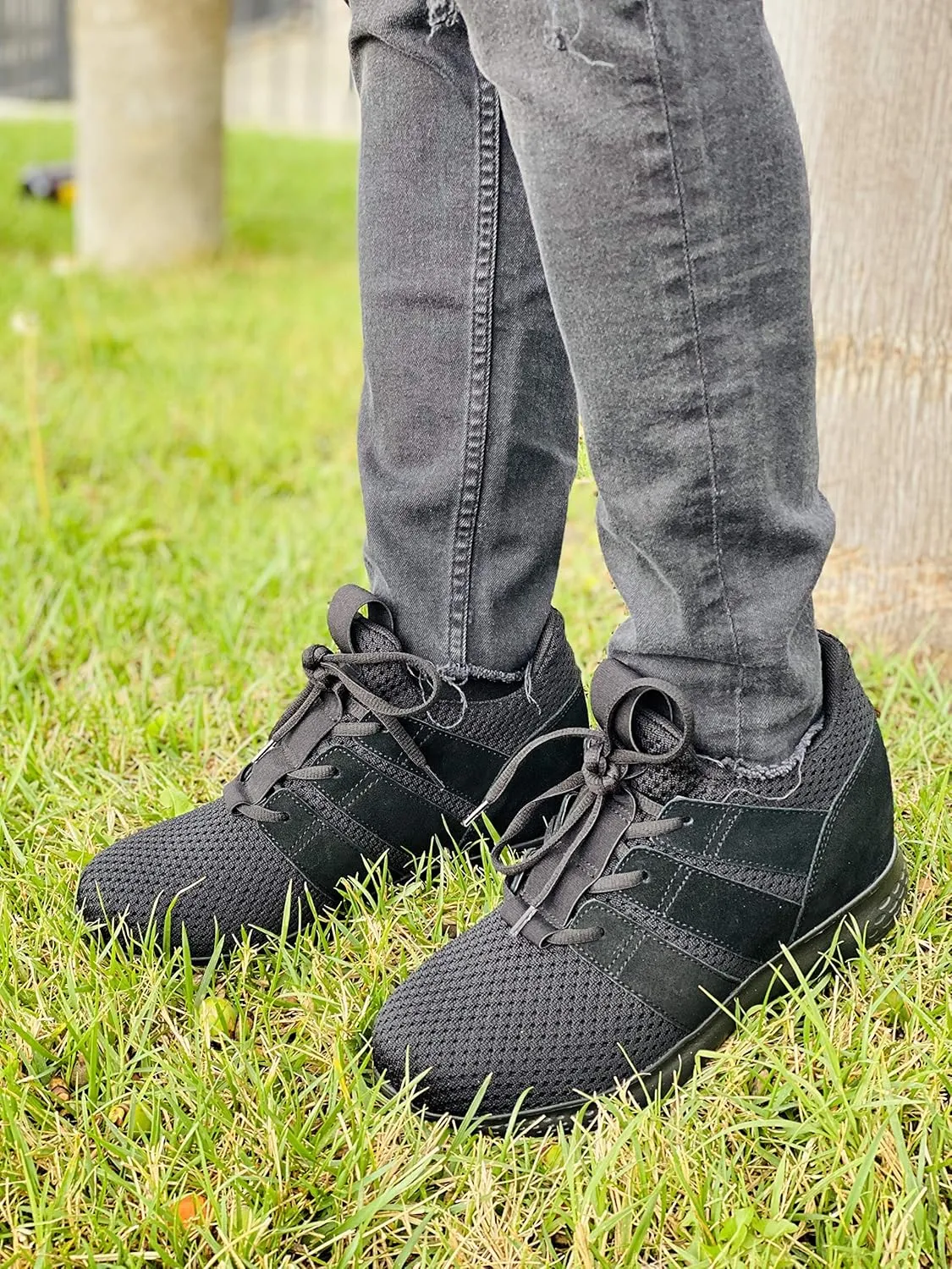 CALTO Men's Invisible Height Increasing Elevator Shoes - Black Mesh Super Lightweight Lace-up Sporty Trainer Sneakers - 3 Inches Taller - H1901 - Size 11 D(M) US