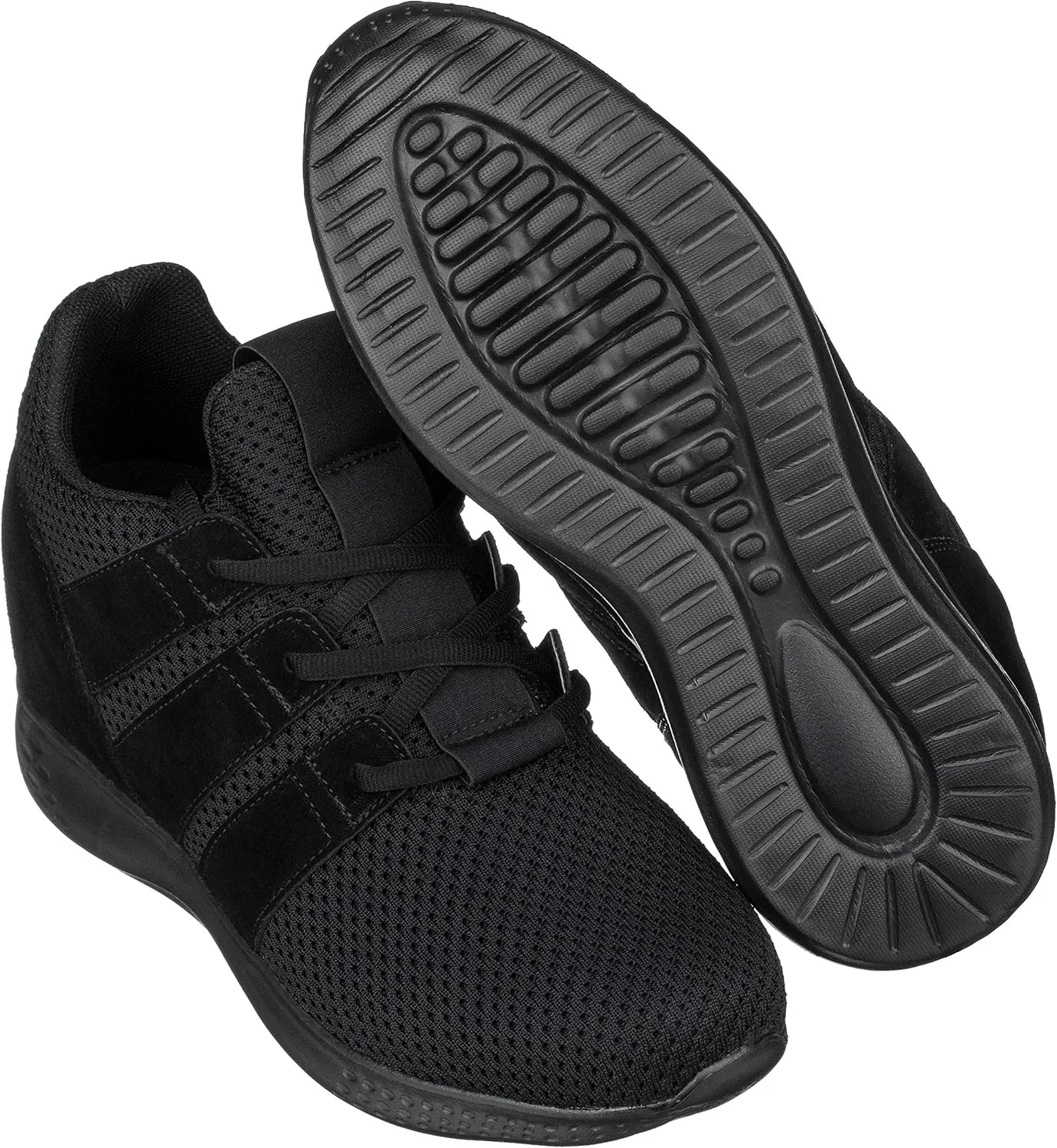 CALTO Men's Invisible Height Increasing Elevator Shoes - Black Mesh Super Lightweight Lace-up Sporty Trainer Sneakers - 3 Inches Taller - H1901 - Size 11 D(M) US